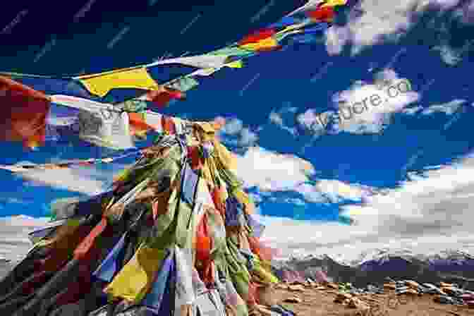 Tibetan Prayer Flags Fluttering In The Wind, With Snow Capped Mountains In The Background My Tibetan Childhood: When Ice Shattered Stone